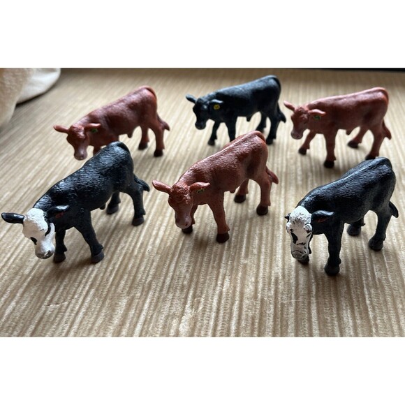 Little Busters Toys Set Of 6 Cows Lot Nice Condition Red, Green, Yellow Tags - Picture 2 of 5